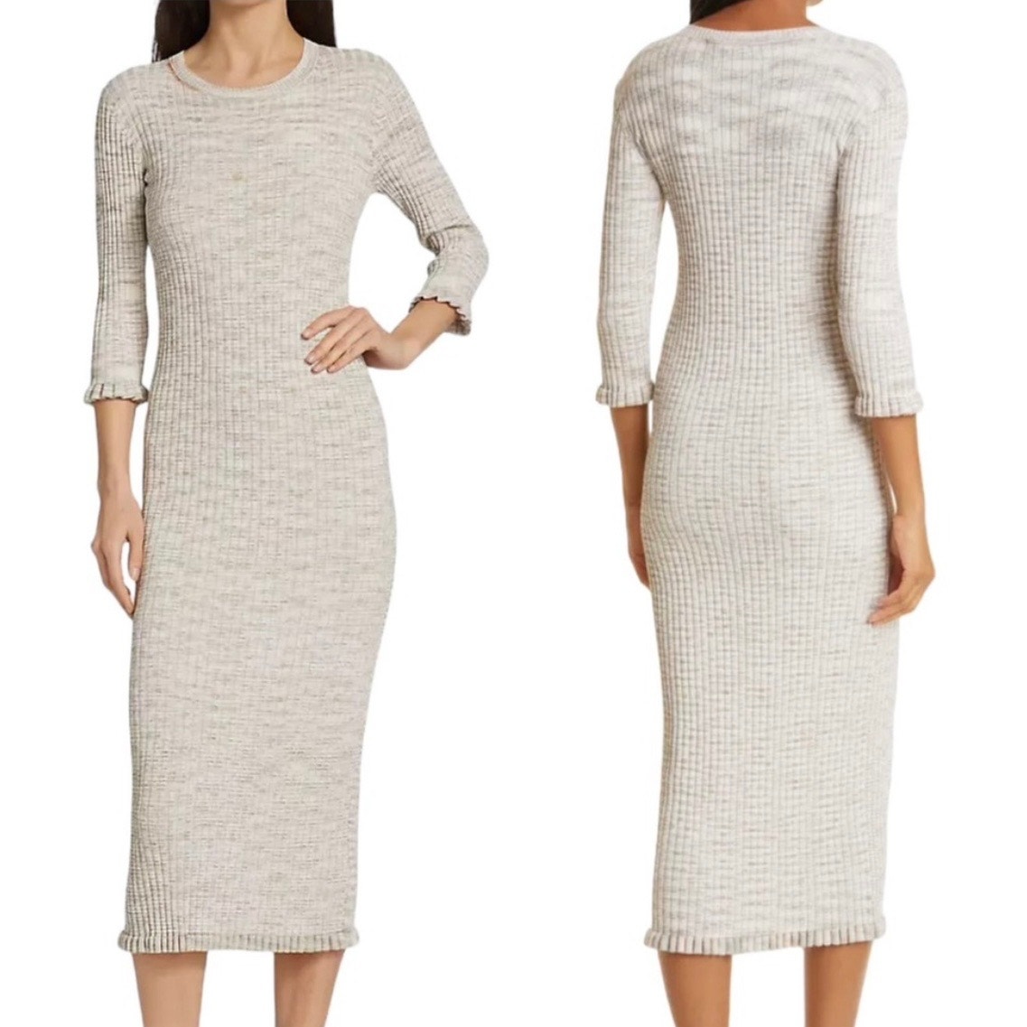 Nwt Veronica Beard Richie Rib Knit Midi Dress Space Dyed Sand Multi Size Small